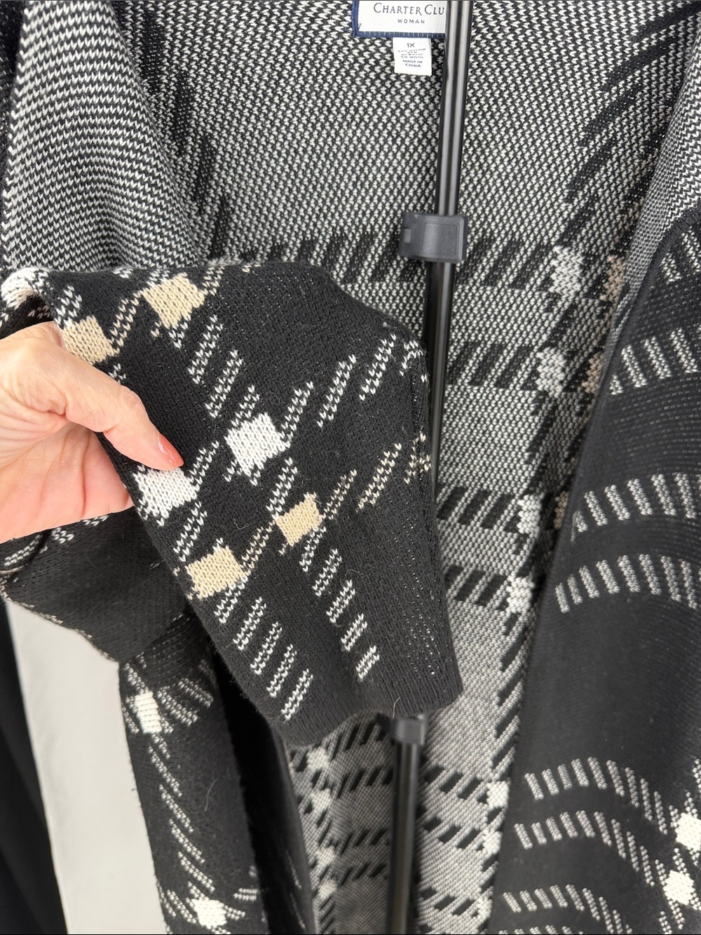 Charter Club Plaid Open Front Cardigan Duster 1X Wool Blend - Picture 3 of 7